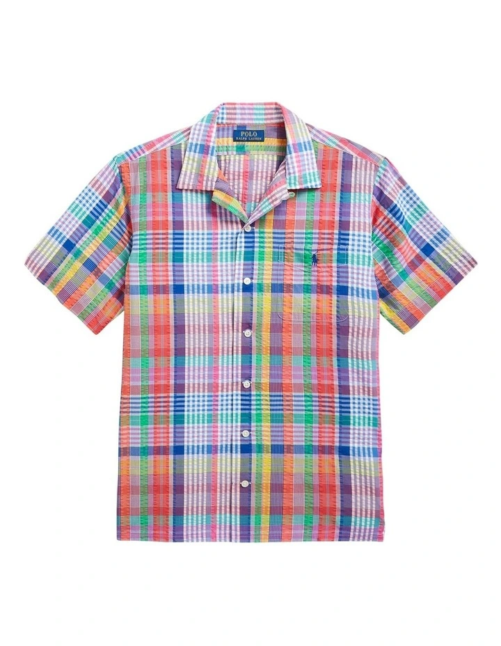 Classic Fit Plaid Seersucker Camp Shirt in Assorted image 4