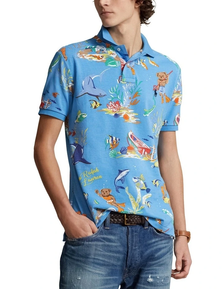 Polo Ralph Lauren Custom Slim Fit Bear Mesh Polo Shirt in Blue MYER - Main Image