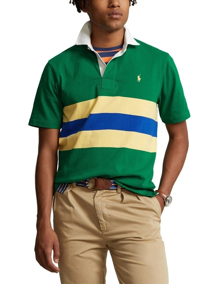 Classic Fit Striped Jersey Rugby Shirt in Green image 1