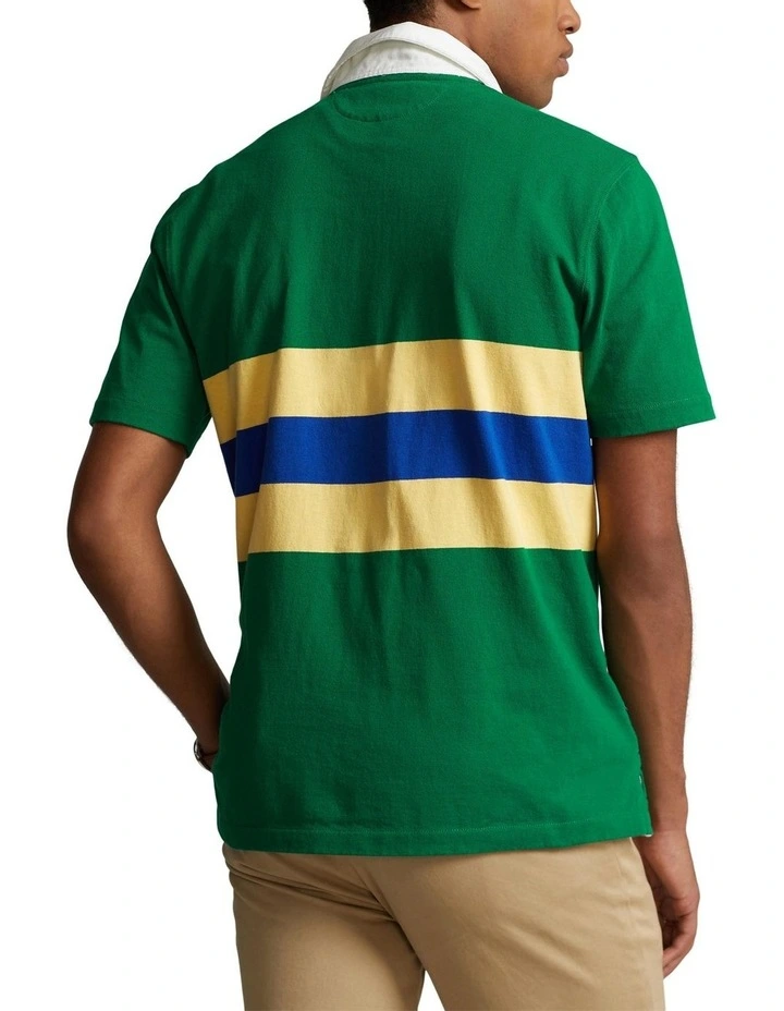 Classic Fit Striped Jersey Rugby Shirt in Green image 2