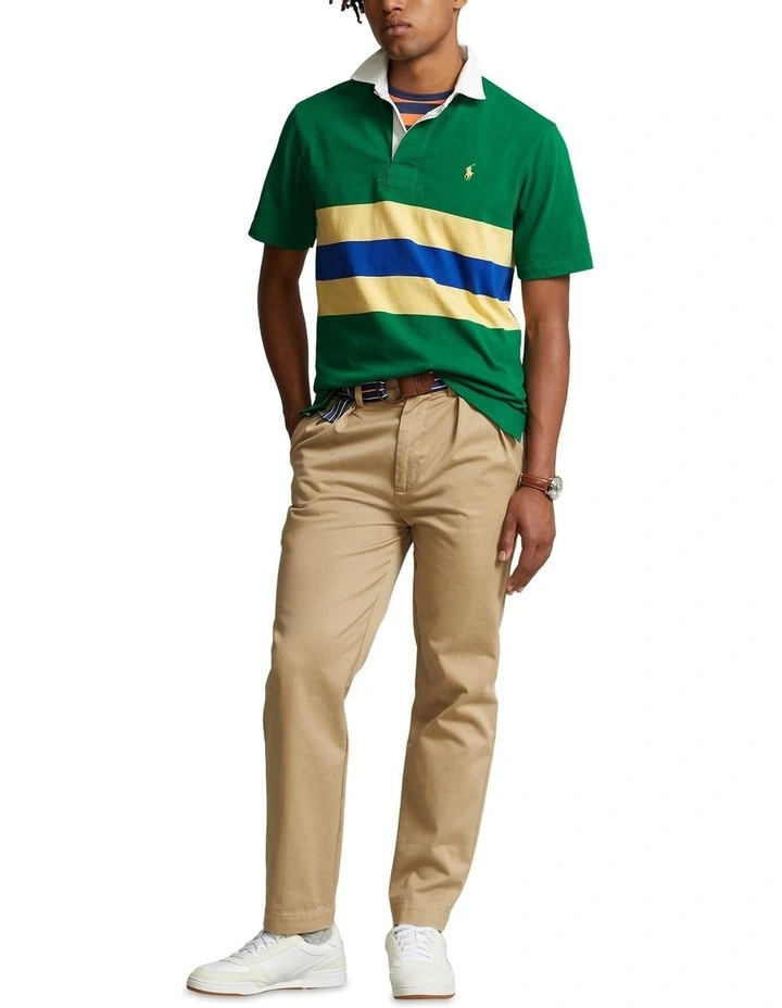 Classic Fit Striped Jersey Rugby Shirt in Green image 3