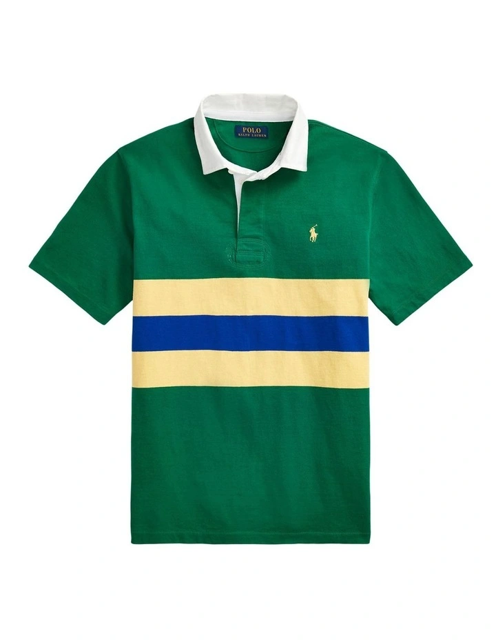 Classic Fit Striped Jersey Rugby Shirt in Green image 4
