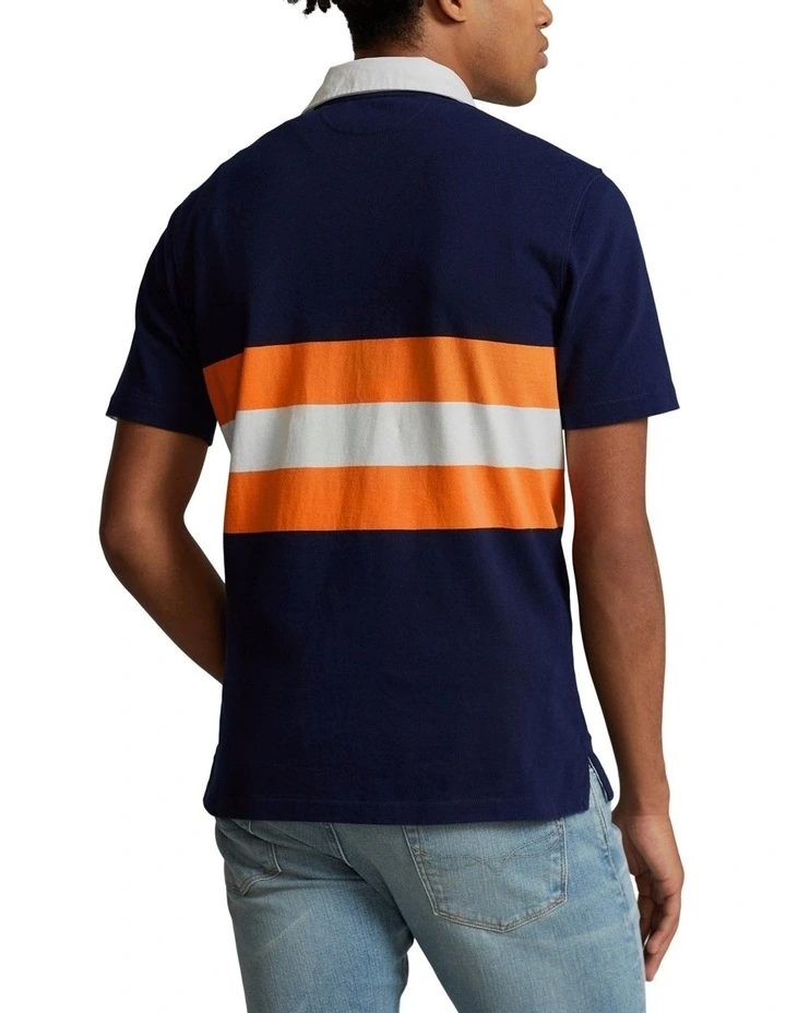 Classic Fit Striped Jersey Rugby Shirt in Navy image 2