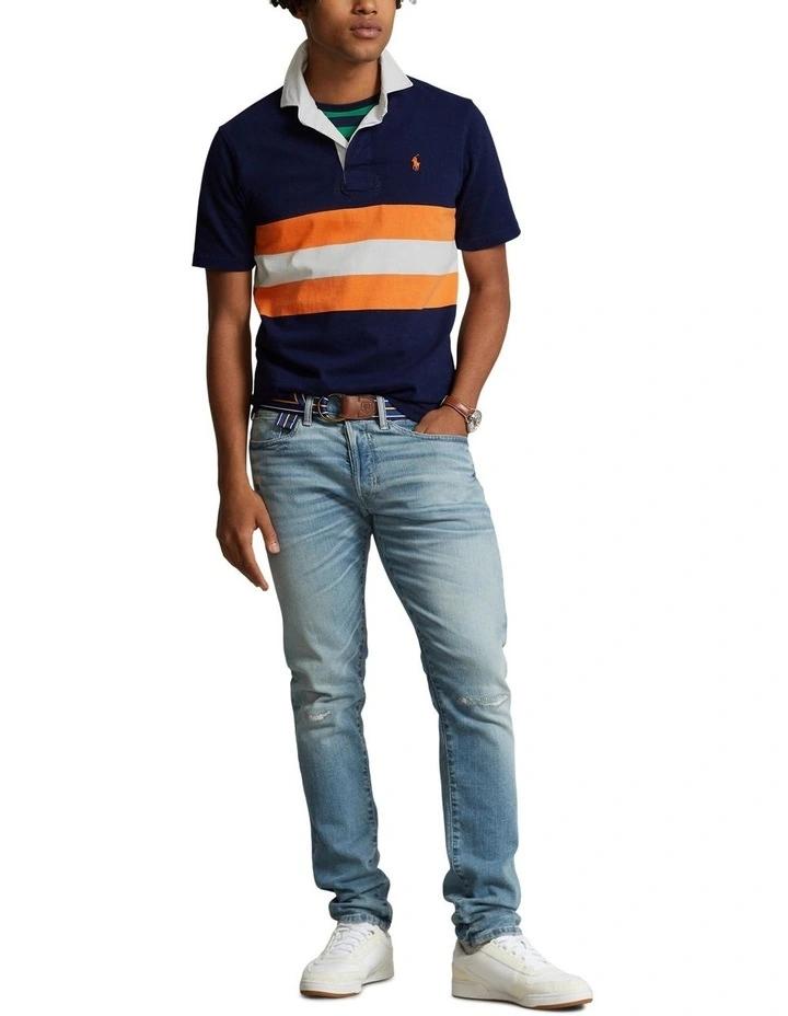Classic Fit Striped Jersey Rugby Shirt in Navy image 3