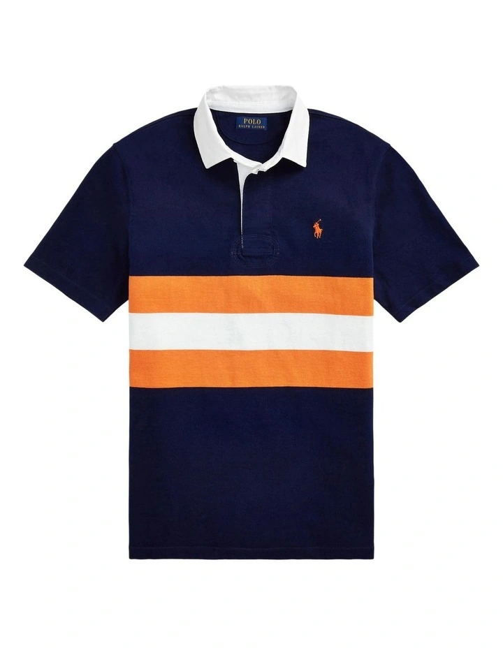 Classic Fit Striped Jersey Rugby Shirt in Navy image 4