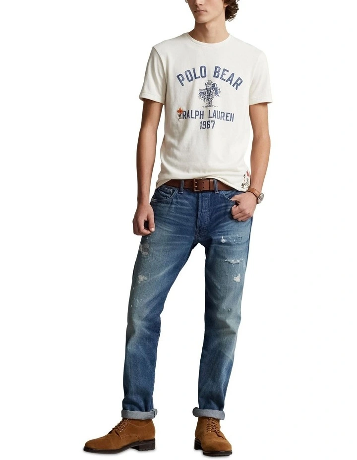 Custom Slim Fit Polo Bear Jersey T-shirt in White image 3