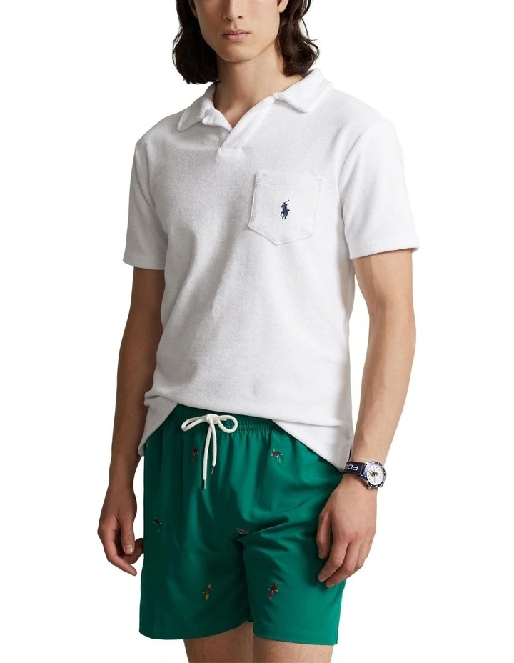 Custom Slim Fit Terry Polo Shirt in White image 1