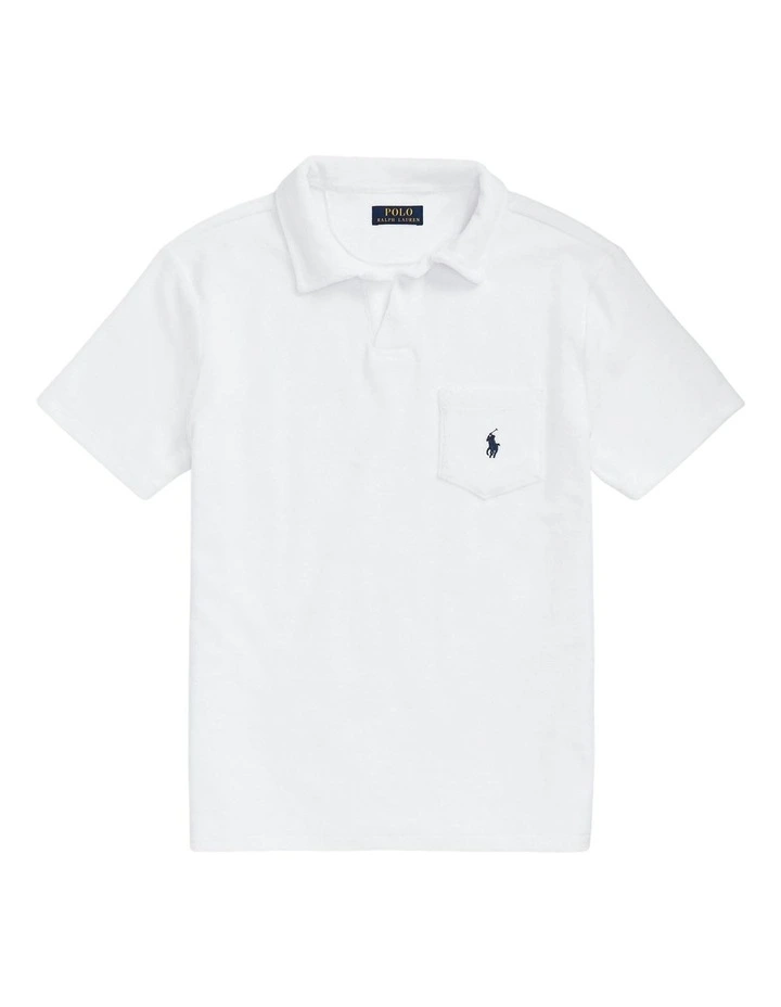 Custom Slim Fit Terry Polo Shirt in White image 4