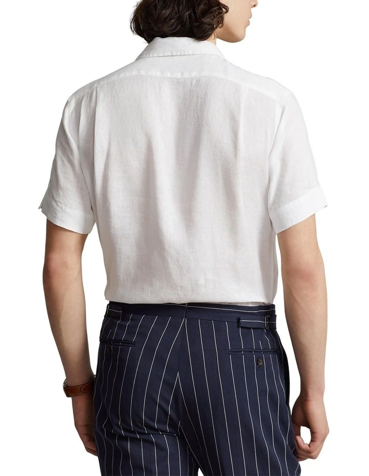 Classic Fit Linen Camp Shirt in White image 2