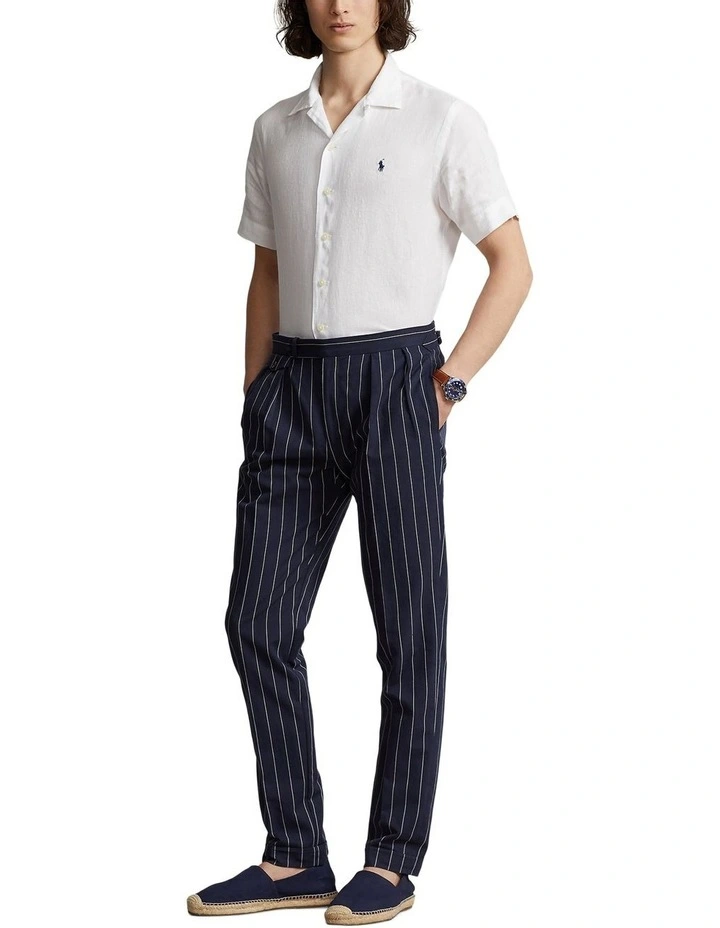 Classic Fit Linen Camp Shirt in White image 3