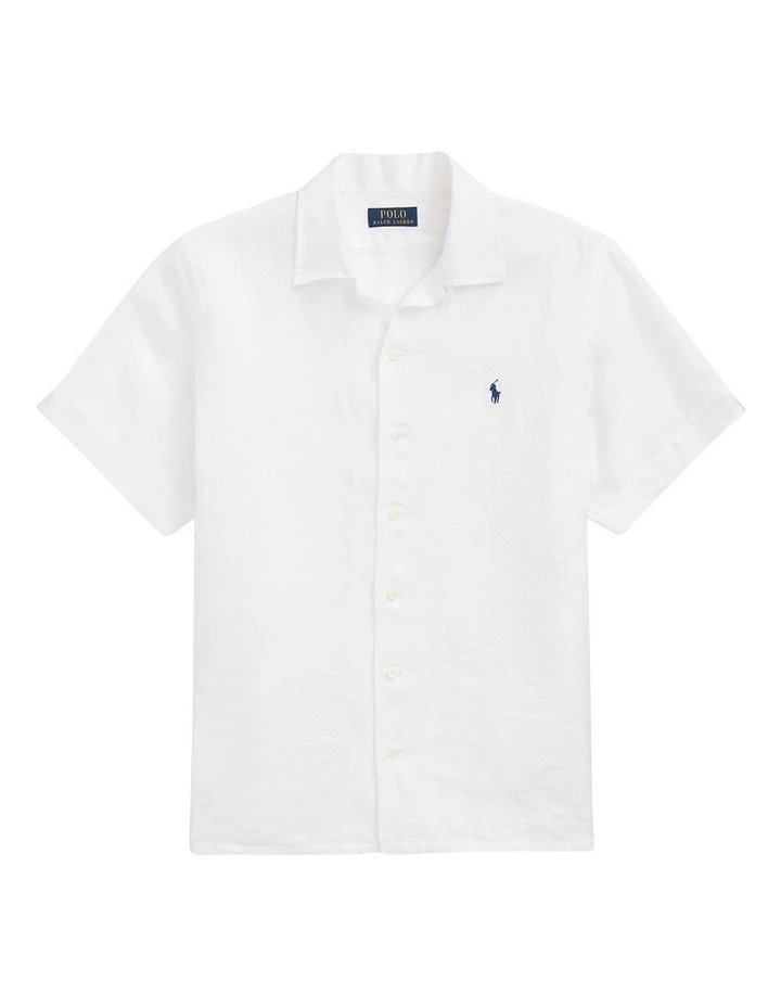 Classic Fit Linen Camp Shirt in White image 4