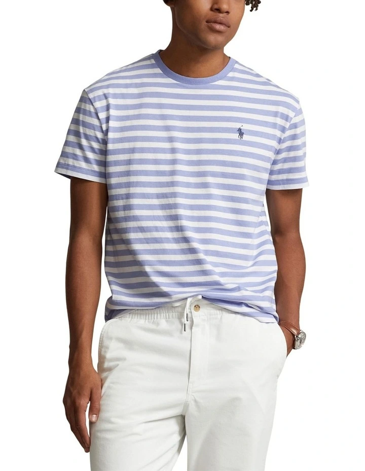 Custom Slim Fit Striped Jersey T-shirt in Blue image 1
