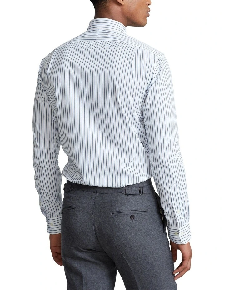 Custom Fit Striped Poplin Shirt in White image 2