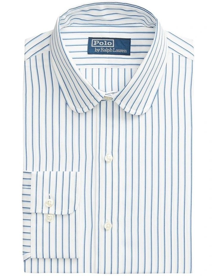 Custom Fit Striped Poplin Shirt in White image 4