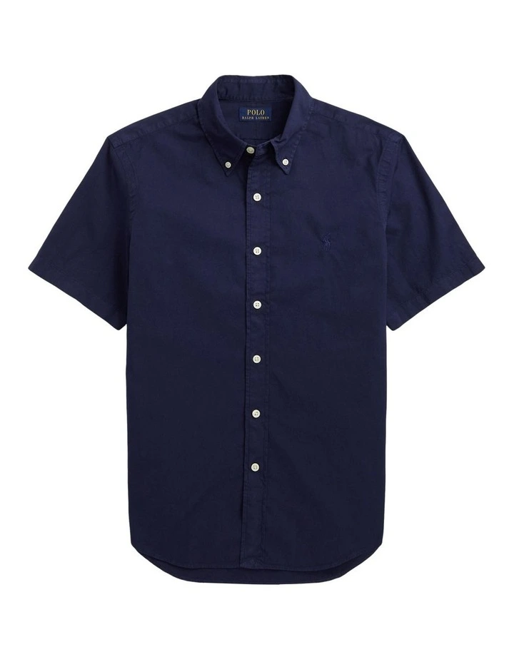 Classic Fit Garment Dyed Twill Shirt in Navy image 1