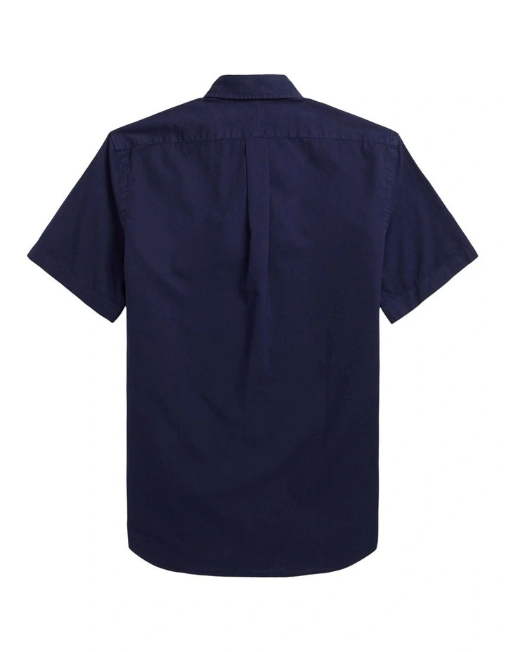 Classic Fit Garment Dyed Twill Shirt in Navy image 2