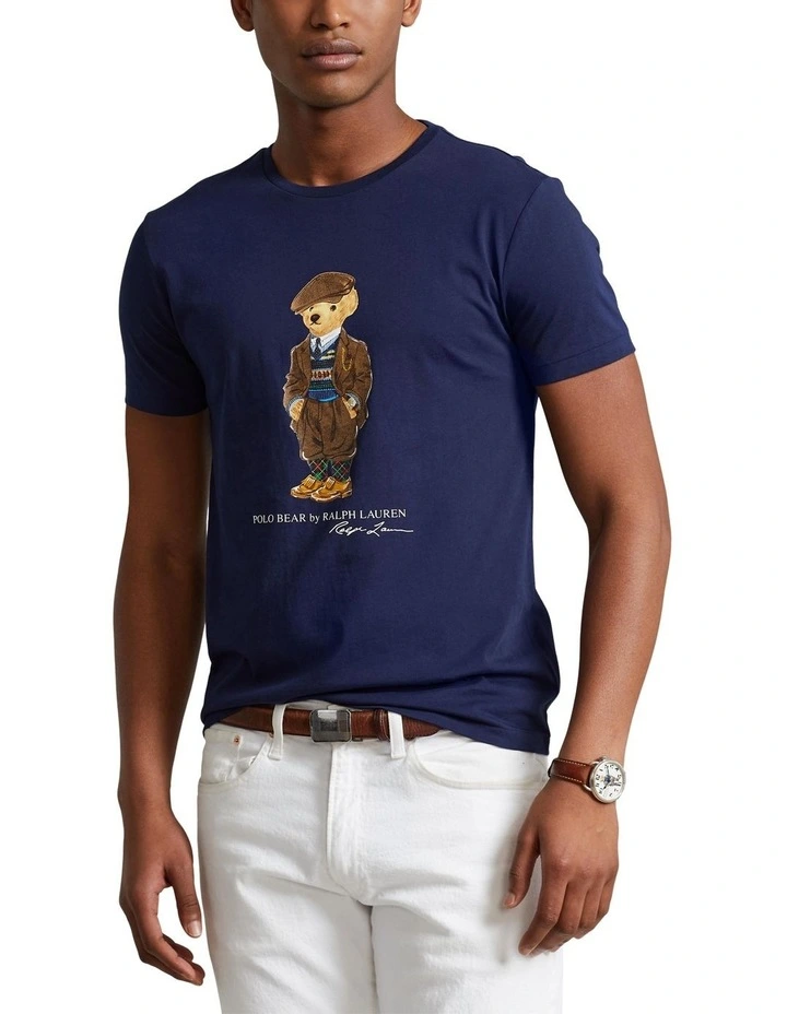Custom Slim Fit Polo Bear Jersey T-Shirt in Navy image 1