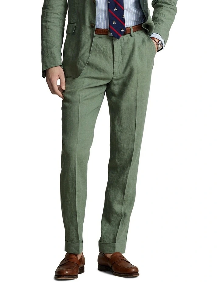 Linen Suit Trouser in Green image 3