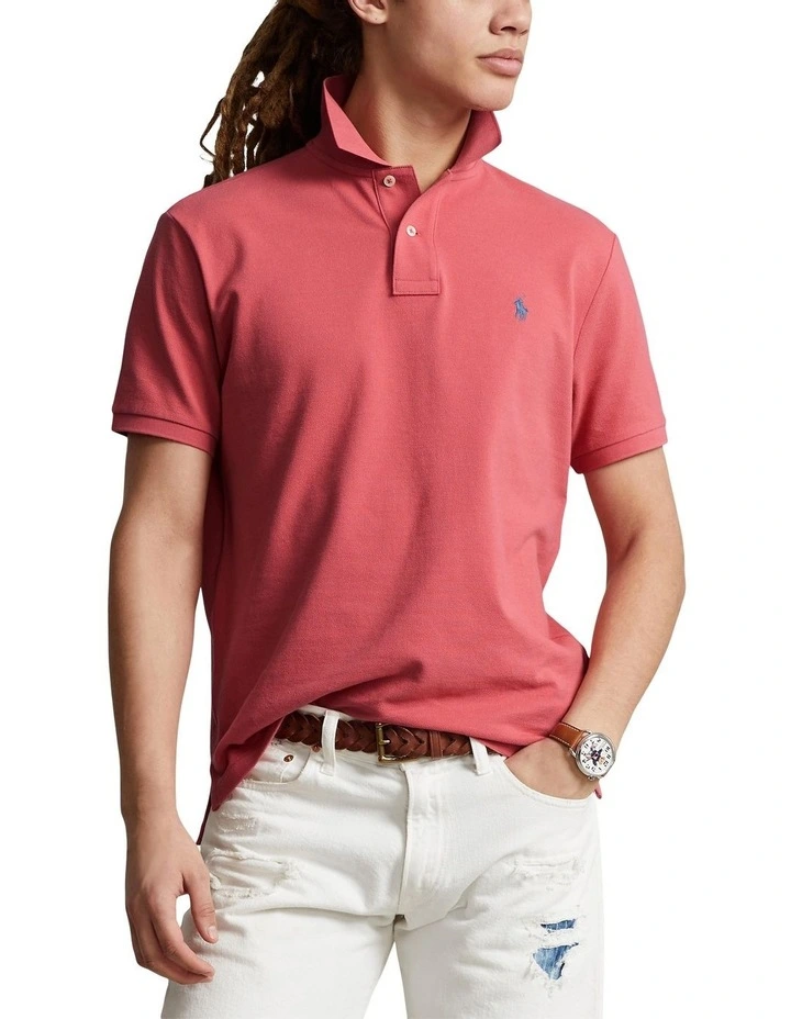 Classic Fit Mesh Polo Shirt in Red image 1