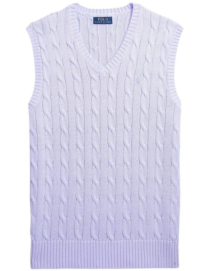 Cable-Knit Cotton Sweater Vest in Purple image 1