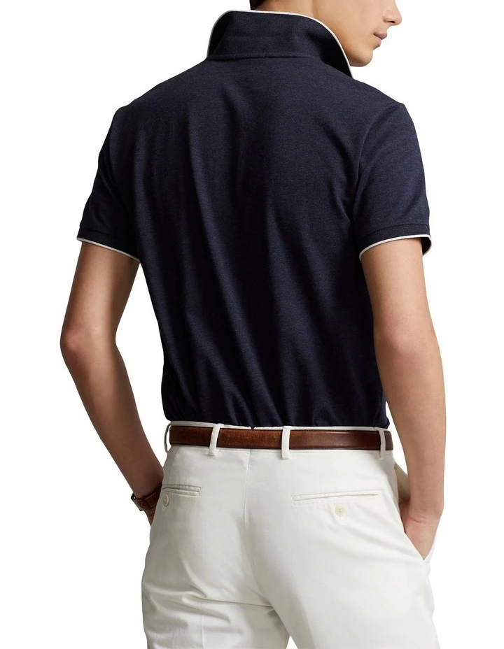 Custom Slim Fit Textured Mesh Polo Shirt in Navy image 2