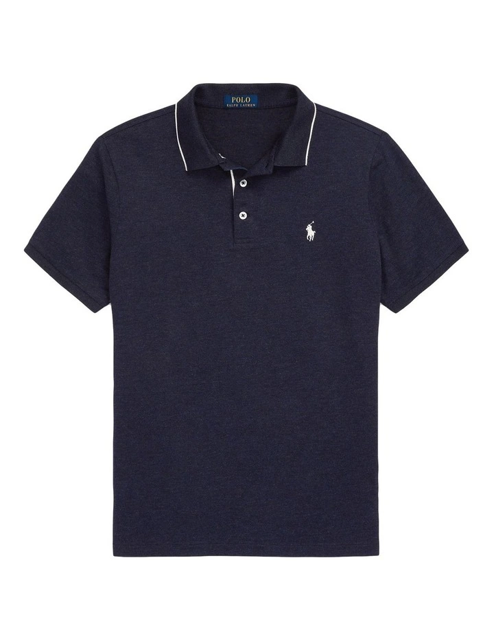 Custom Slim Fit Textured Mesh Polo Shirt in Navy image 4