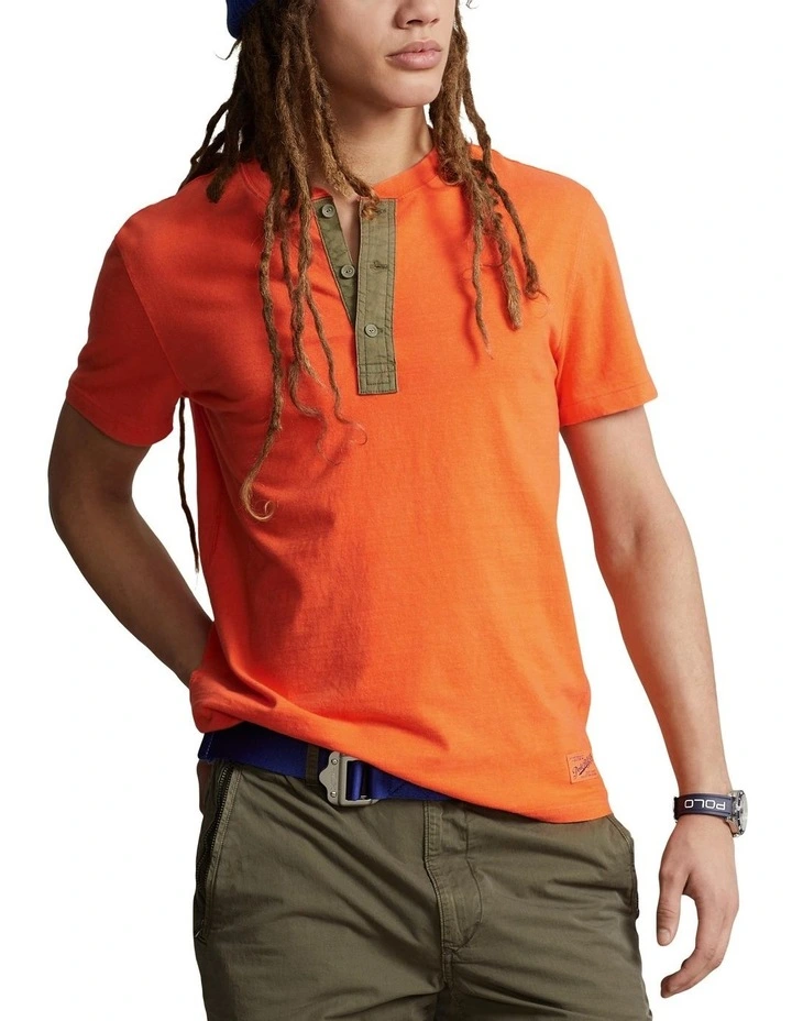 Jersey Henley Shirt in Orange image 1