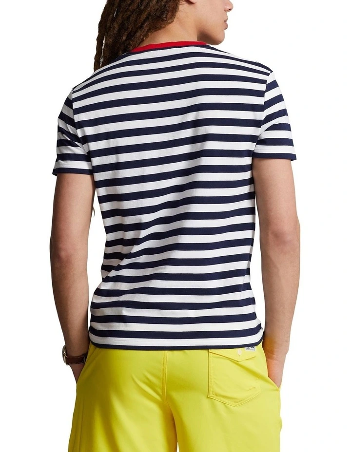 Custom Slim Fit Striped Jersey T-Shirt in Navy image 2