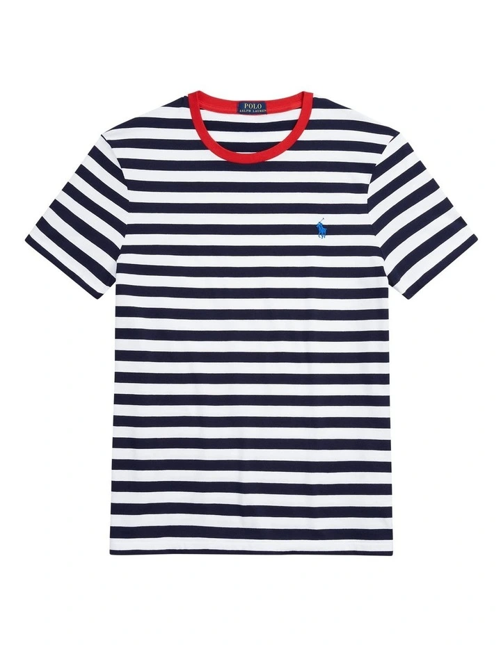 Custom Slim Fit Striped Jersey T-Shirt in Navy image 4