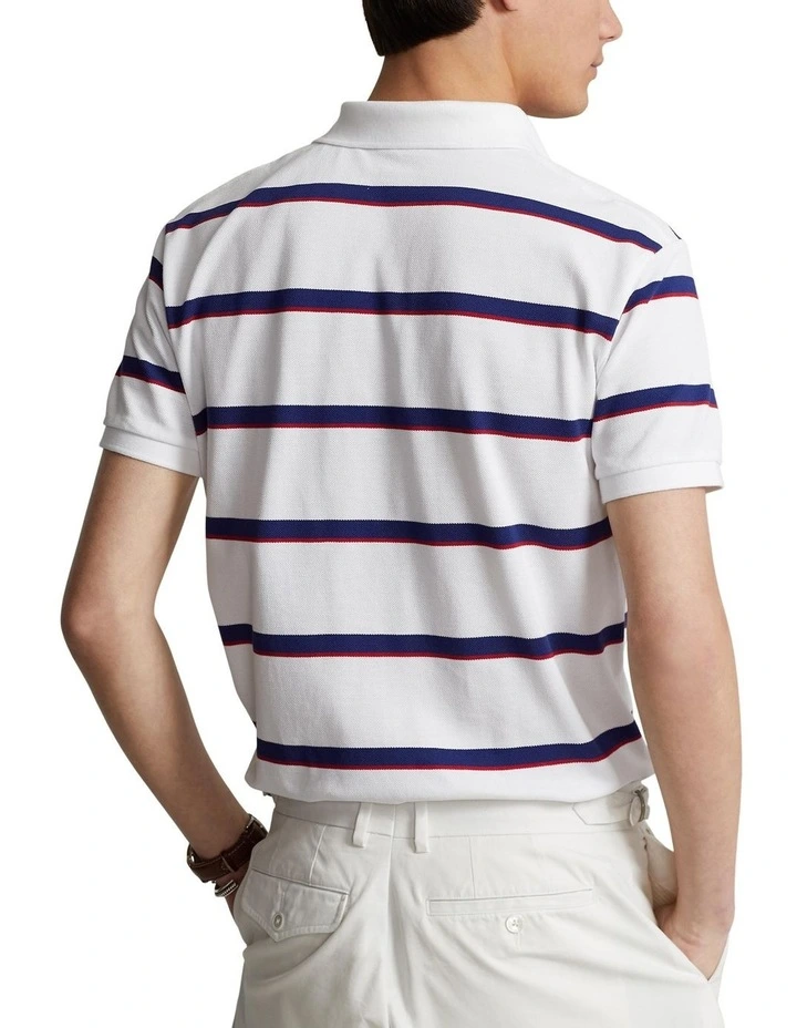Custom Slim Fit Striped Mesh Polo Shirt in White image 2