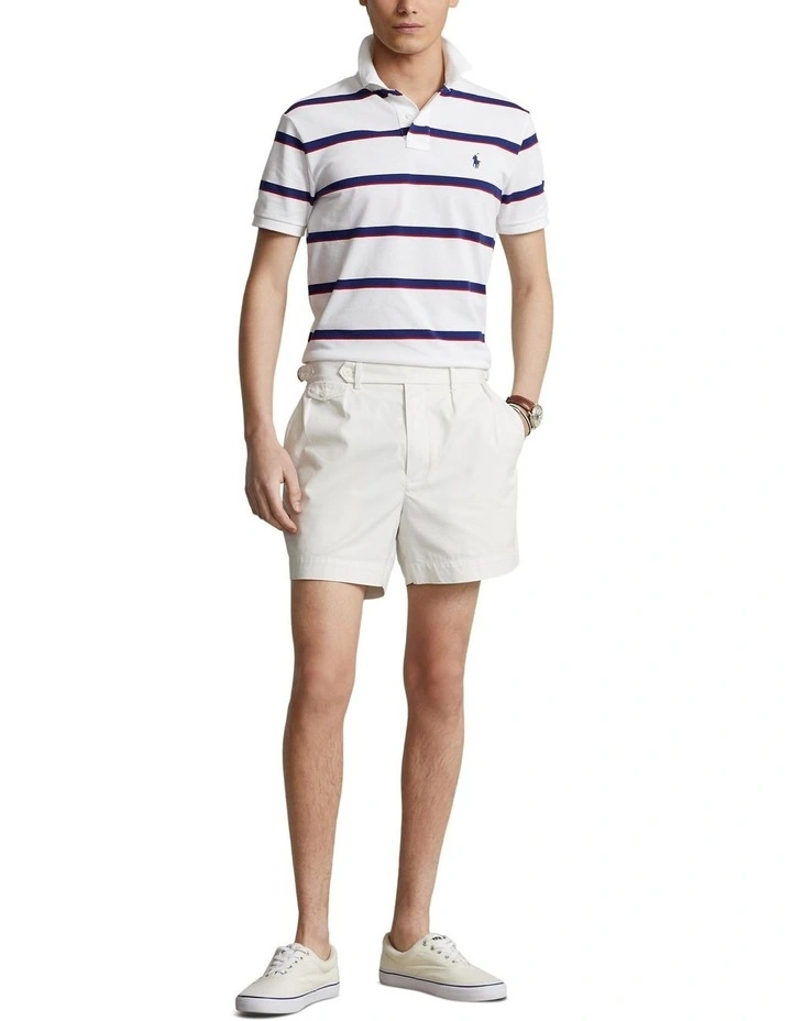 Custom Slim Fit Striped Mesh Polo Shirt in White image 3