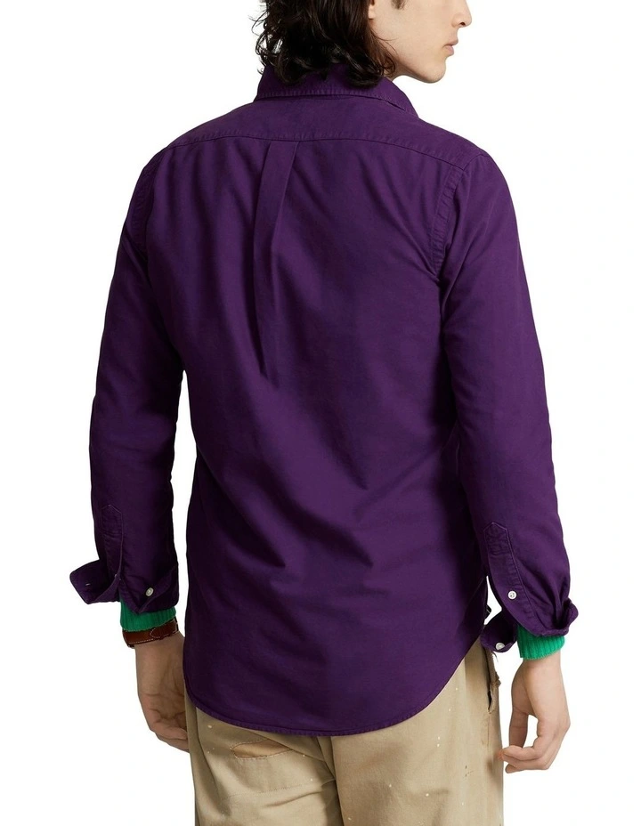Classic Fit Garment-Dyed Oxford Shirt in Purple image 2