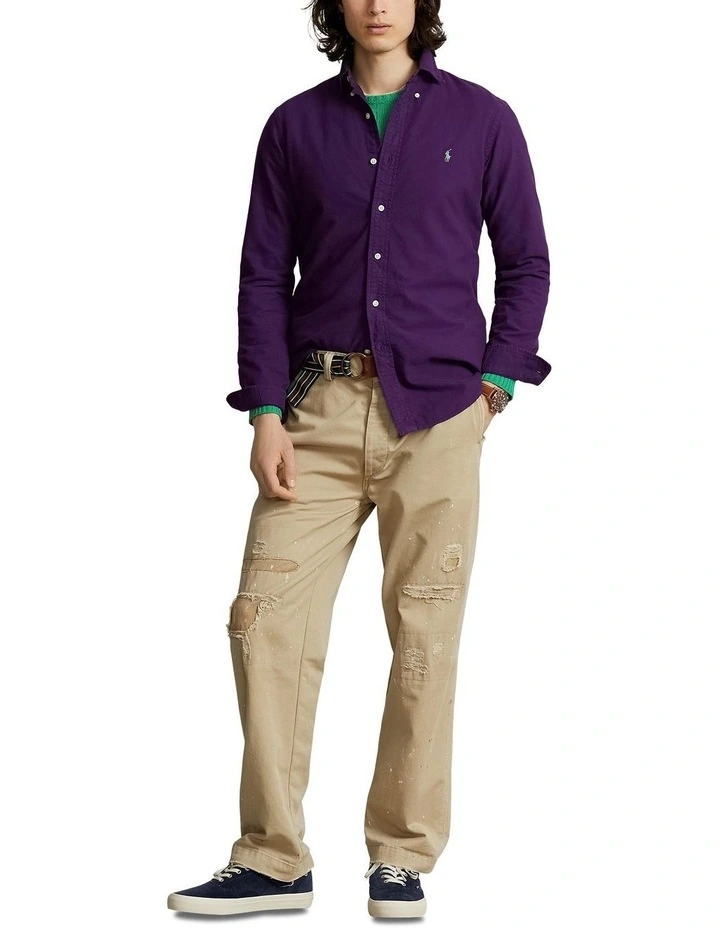 Classic Fit Garment-Dyed Oxford Shirt in Purple image 3