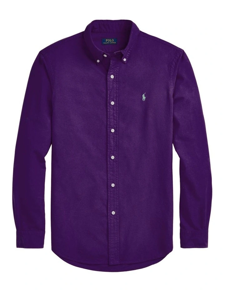 Classic Fit Garment-Dyed Oxford Shirt in Purple image 4