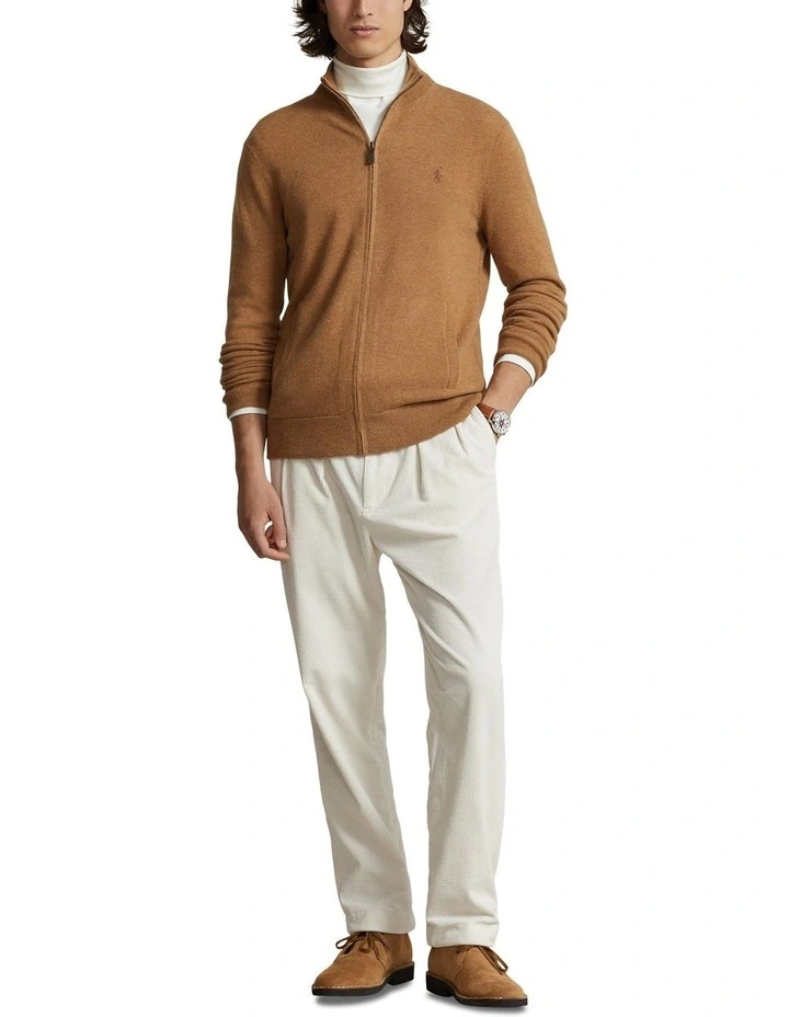 Wool Full-Zip Sweater in Brown image 3