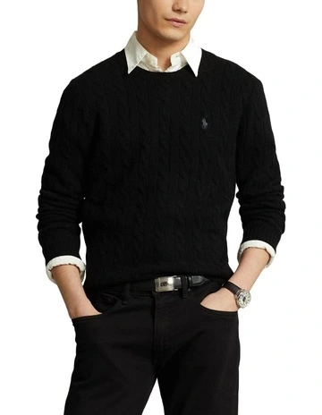 Cable-Knit Wool-Cashmere Sweater in Black