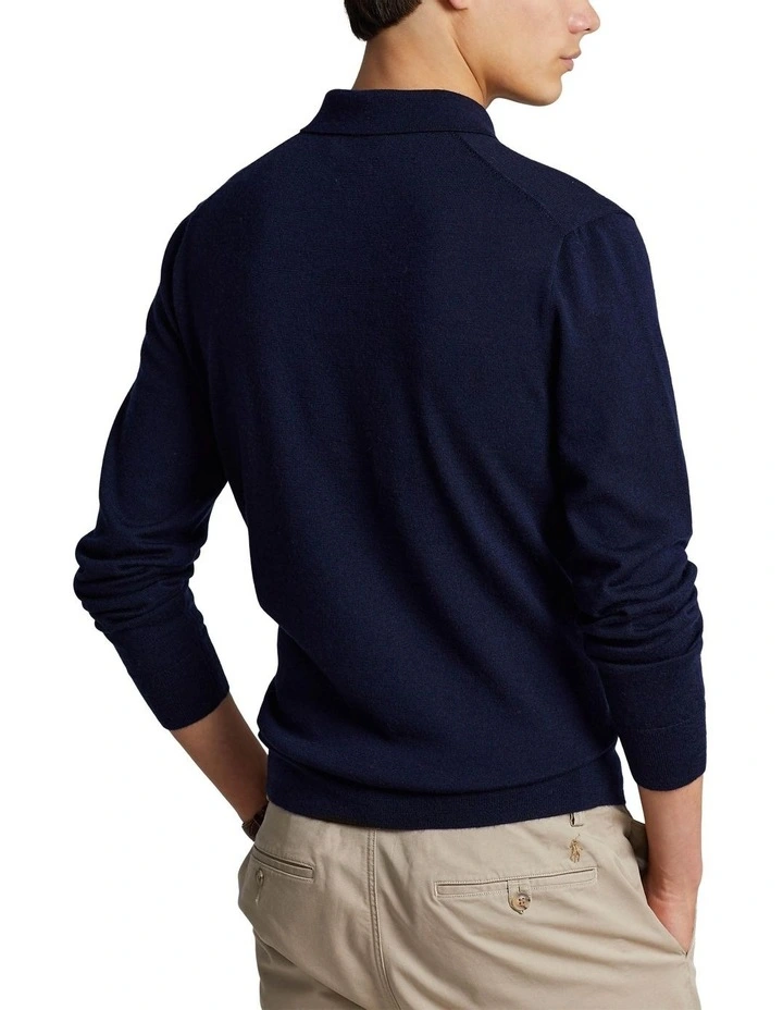 Washable Wool Polo-Collar Sweater in Blue image 2
