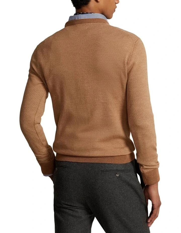 Herringbone-Knit Washable Wool Sweater in Beige image 2