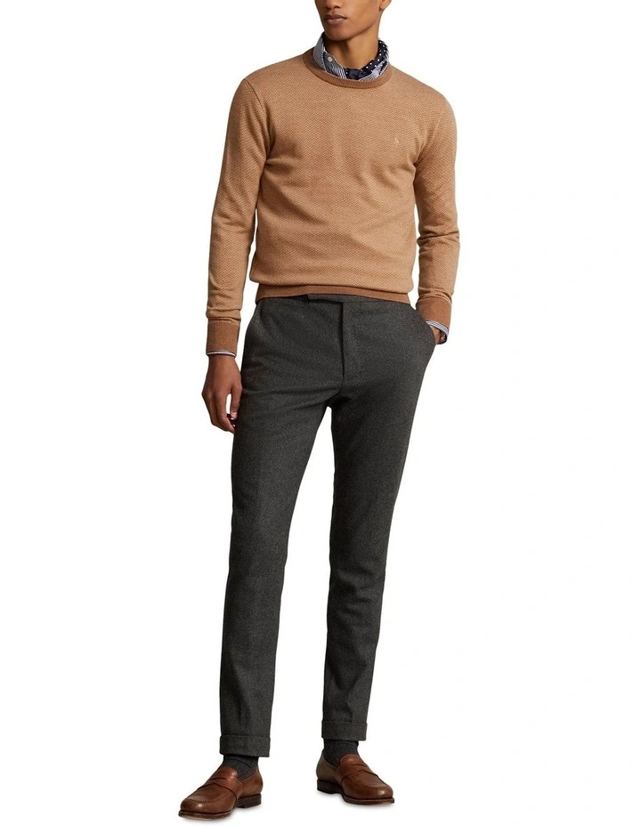 Herringbone-Knit Washable Wool Sweater in Beige image 3