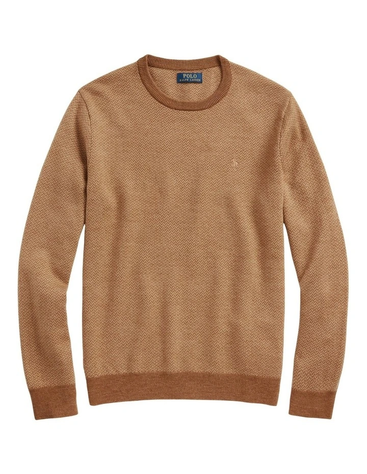 Herringbone-Knit Washable Wool Sweater in Beige image 4