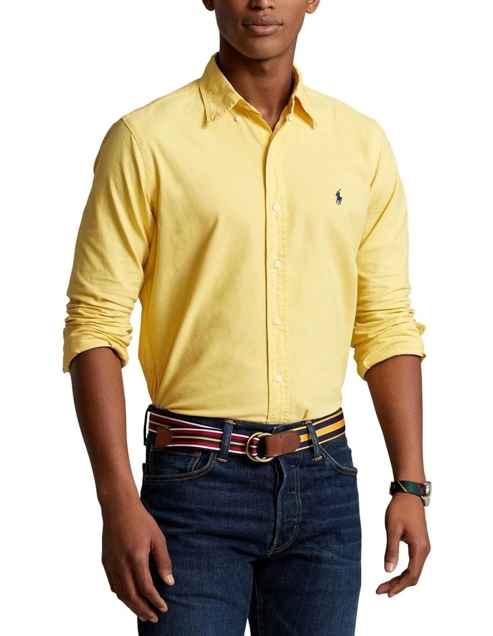 Classic Fit Garment-Dyed Oxford Shirt in Yellow image 1