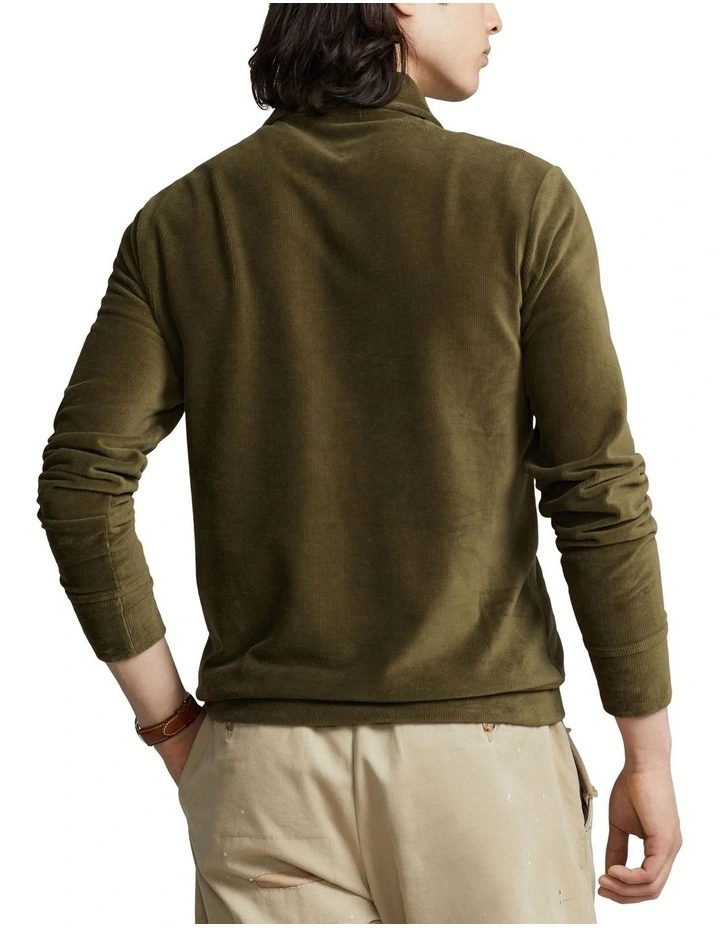Knit Corduroy Quarter-Zip Pullover in Green image 2