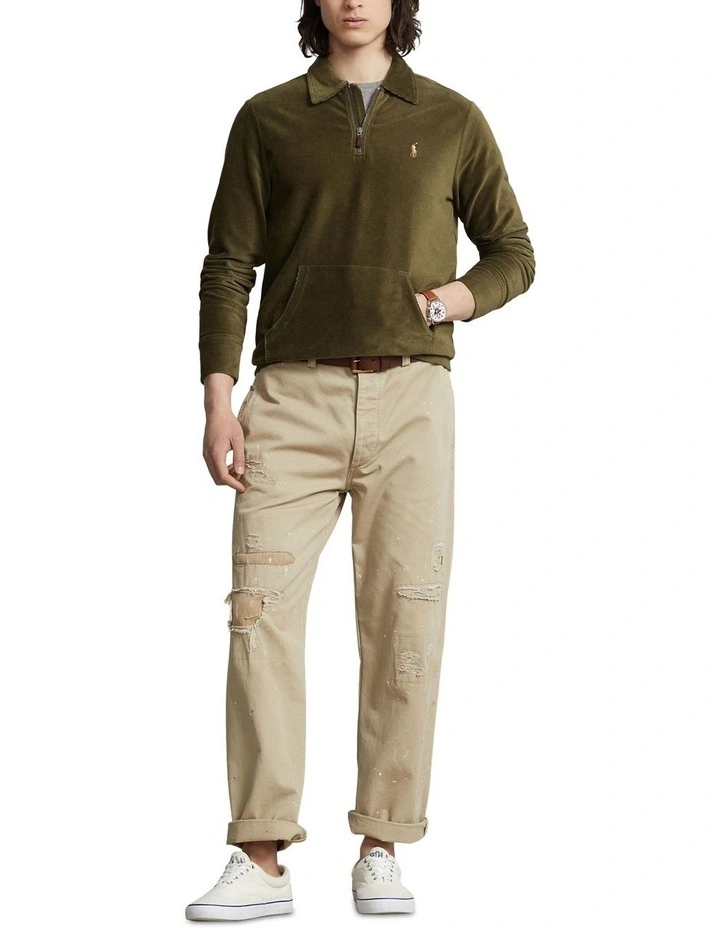 Knit Corduroy Quarter-Zip Pullover in Green image 3