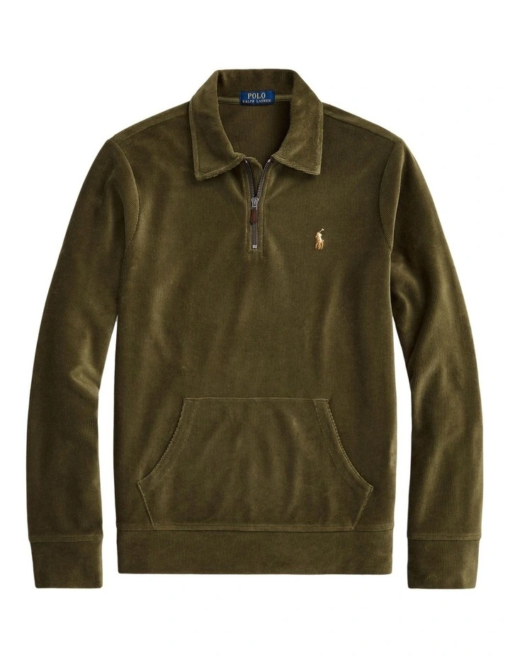 Knit Corduroy Quarter-Zip Pullover in Green image 4
