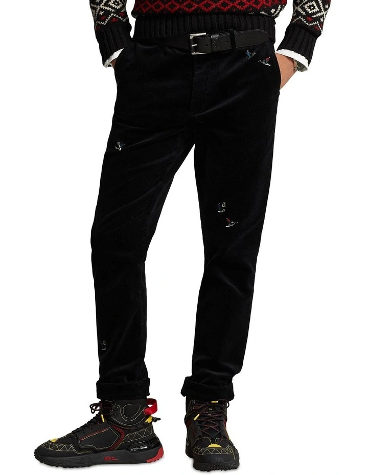 Stretch Slim Fit Skier Corduroy Pant in Black image 1