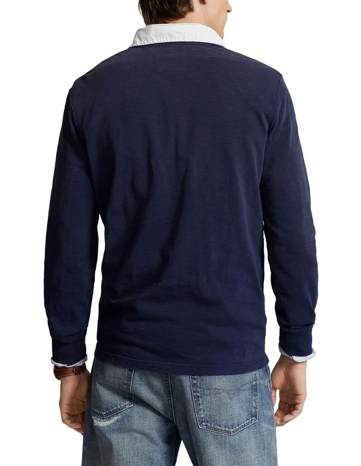 Classic Fit Heraldic Jersey Rugby Shirt in Navy image 2