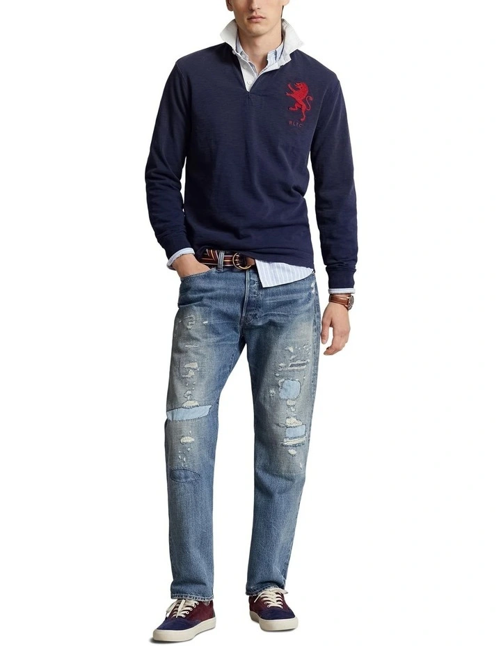 Classic Fit Heraldic Jersey Rugby Shirt in Navy image 3