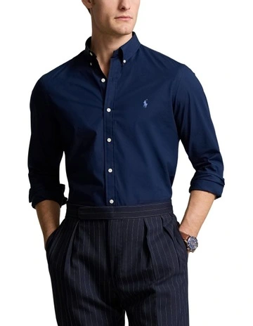 Slim Fit Stretch Poplin Shirt in Navy