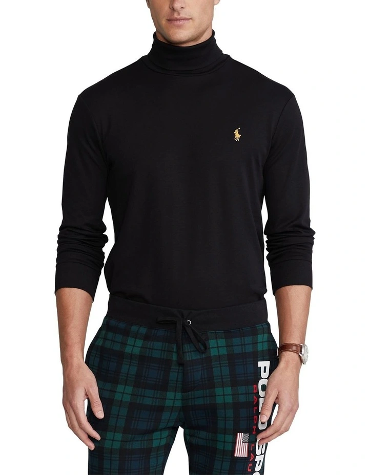 Soft Cotton Turtleneck T-shirt in Black image 1