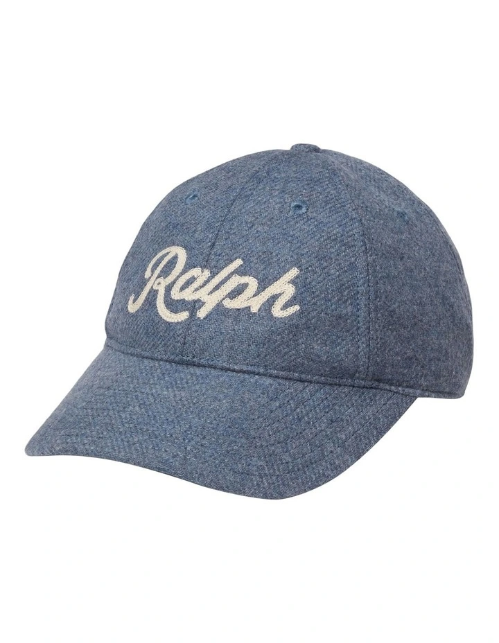 Embroidered Wool Twill Ball Cap in Blue image 1